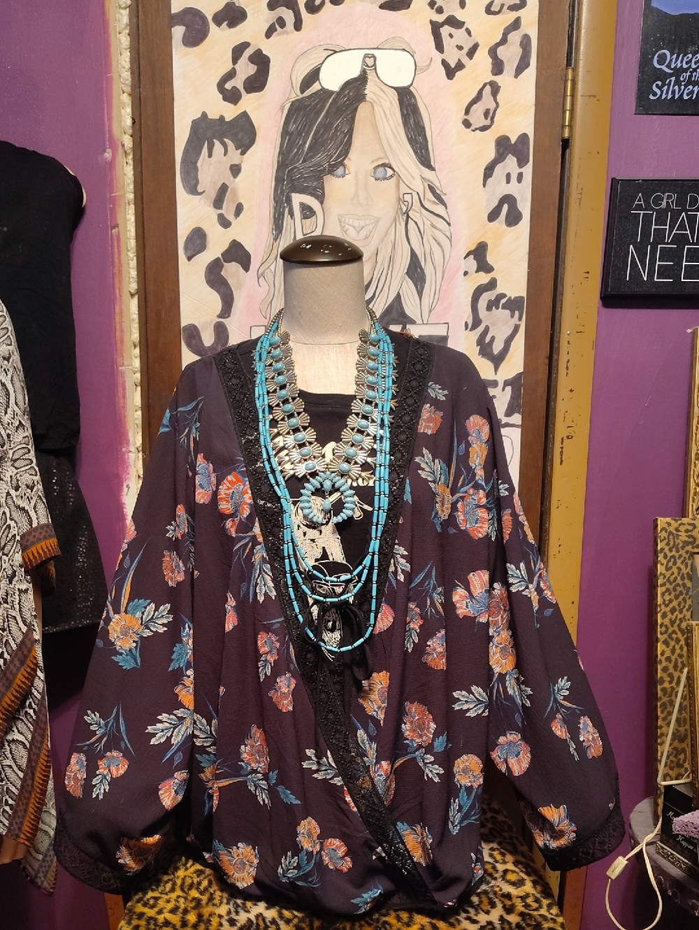 Flying Tomato Black Floral Top with Black Trim